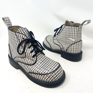 Plaid Lace-Up Ankle Boots in Black and White